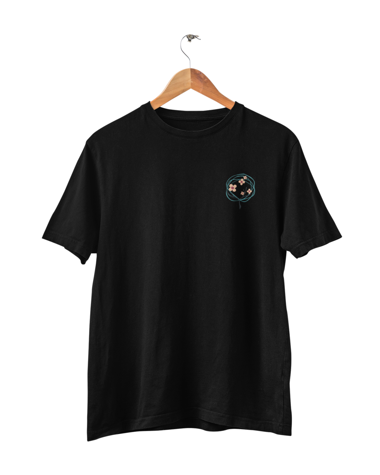 Flor Retrô, Camiseta, Preto