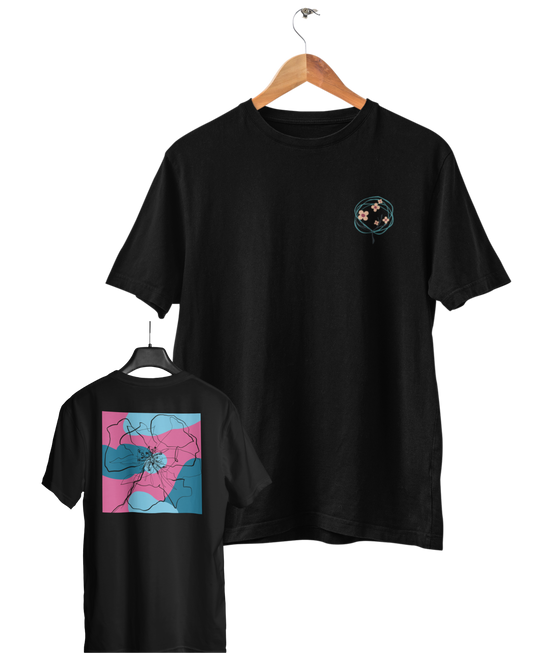 Flor Retrô, Camiseta, Preto